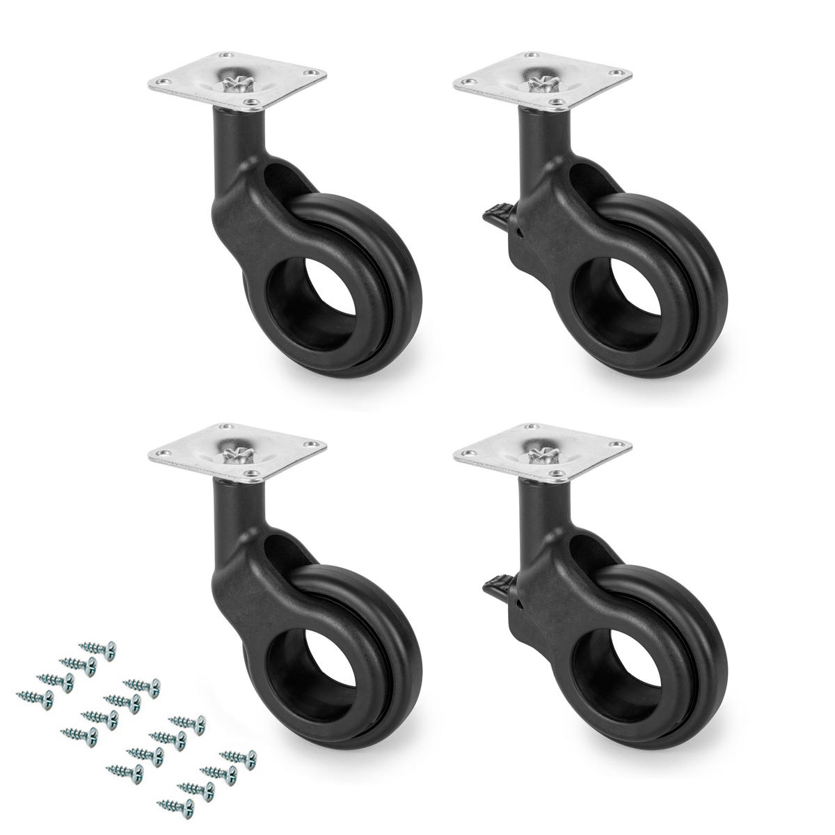 ROLLEN Hole 2 mit Montageplatte, Durchmesser 60mm, Stahl und Kunststoff, Schwarz lackiert 4er-set - Schwarz, Metall (12/12/18.5cm) - EMUCA