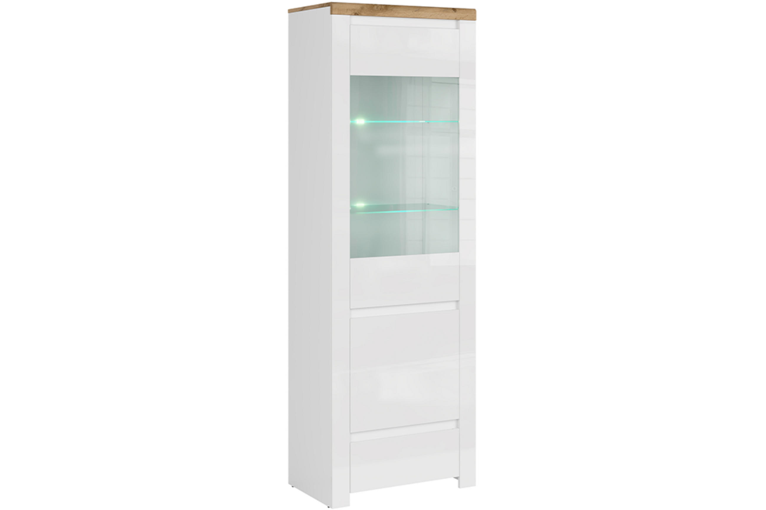 Konsimo® Vitrinenschrank Weiß, Eiche Wotan 68x202x42 cm