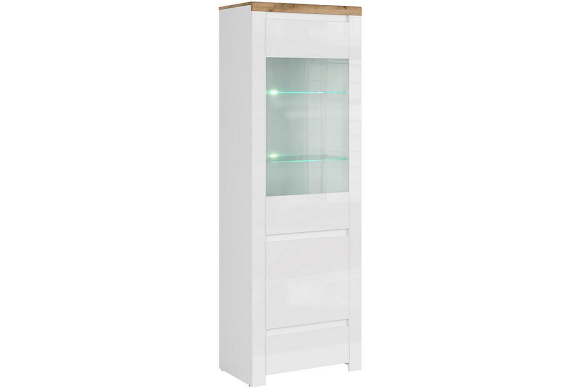 VITRINENSCHRANK DAMINO teilweise verglast, weiß - Eiche Wotan/Weiß, Holz (68/202/42cm) - KONSIMO®