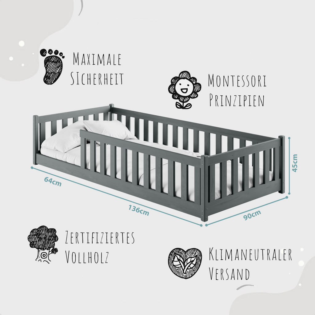 Thumbnail - Kids Collective Kinderbett, Graphit, Holz, 90x200 cm, Kinder- & Jugendzimmer, Kindermöbel, Kinderbetten, Kindereinzelbet...