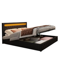 POLSTERBETT 140/200 cm schwarz Funktionsbett mit Lattenrost und LED-Beleuchtung - Schwarz, Kunststoff (140/200cm) - OKWISH