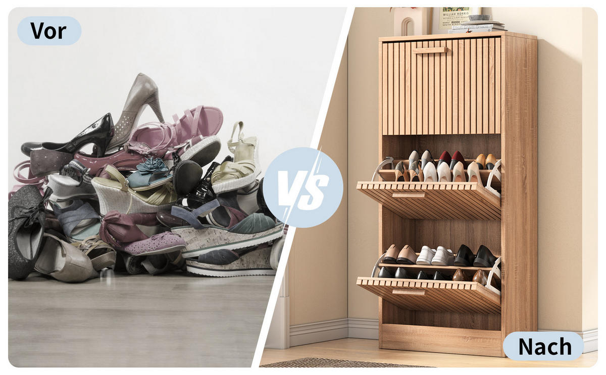 SCHUHSCHRANK Holzoptik Rattan Klappfächer - Eichefarben, Holzwerkstoff (24/113/60cm) - SHOPENTRA