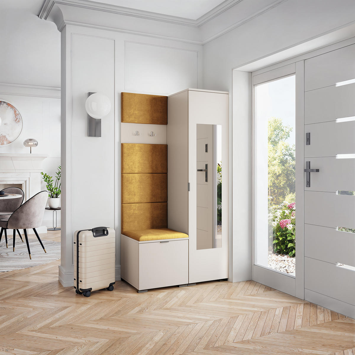 GARDEROBENSCHRANK VIRA 95/181/51 cm Modern Garderobe-Set Kaschmir - Kaschmir/Gelb, Holzwerkstoff (95/181/51cm) - MASSENO