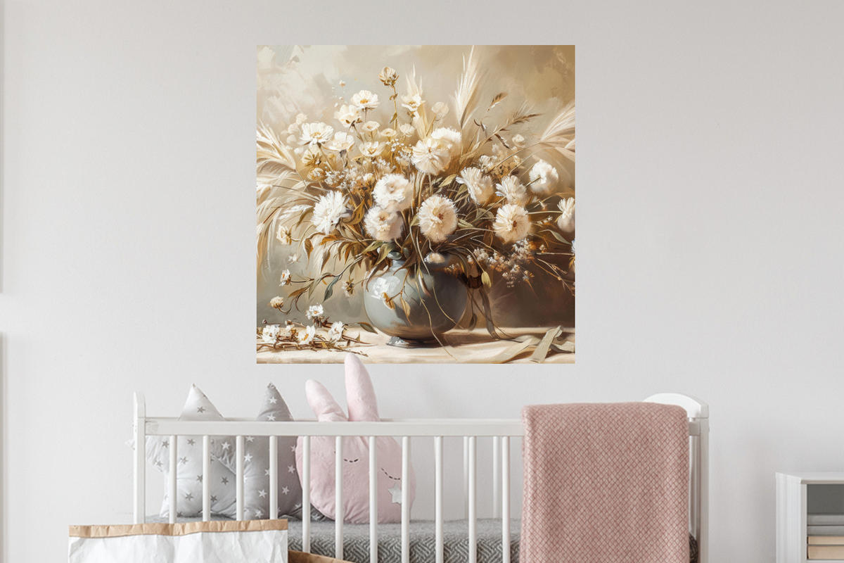 WANDTATTOO Blumen - Vase - Stilleben - Beige 50x50 cm - Creme, Kunststoff (50/50/0.1cm) - MuchoWow