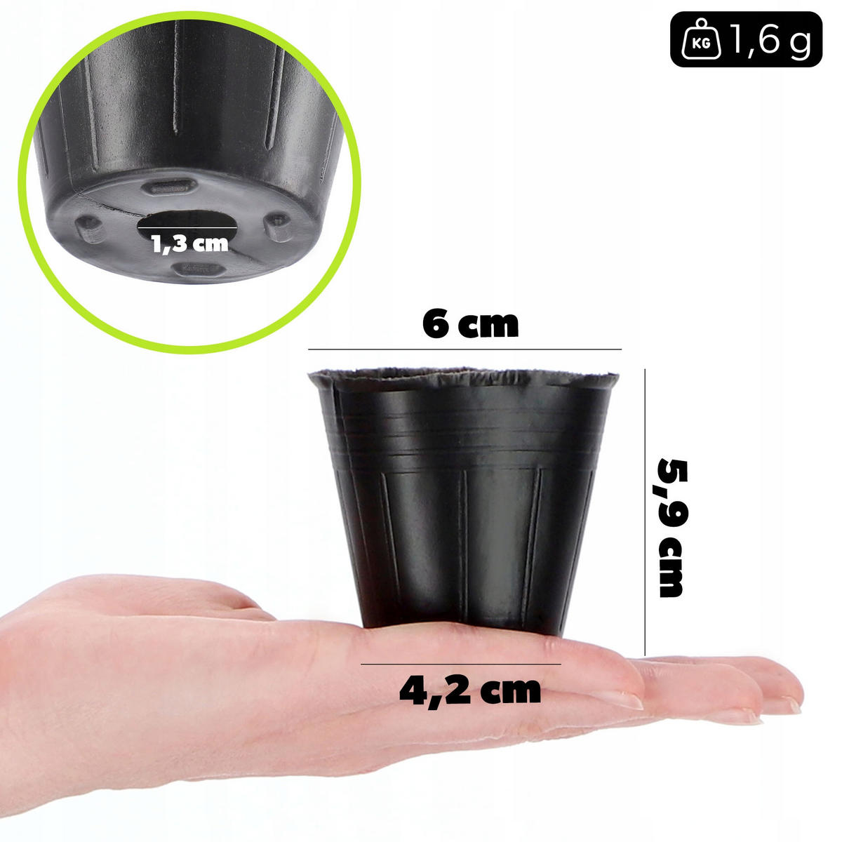 SAMENTOPF, rund, 6 cm, 100 Stück - Schwarz, Kunststoff - KADAX