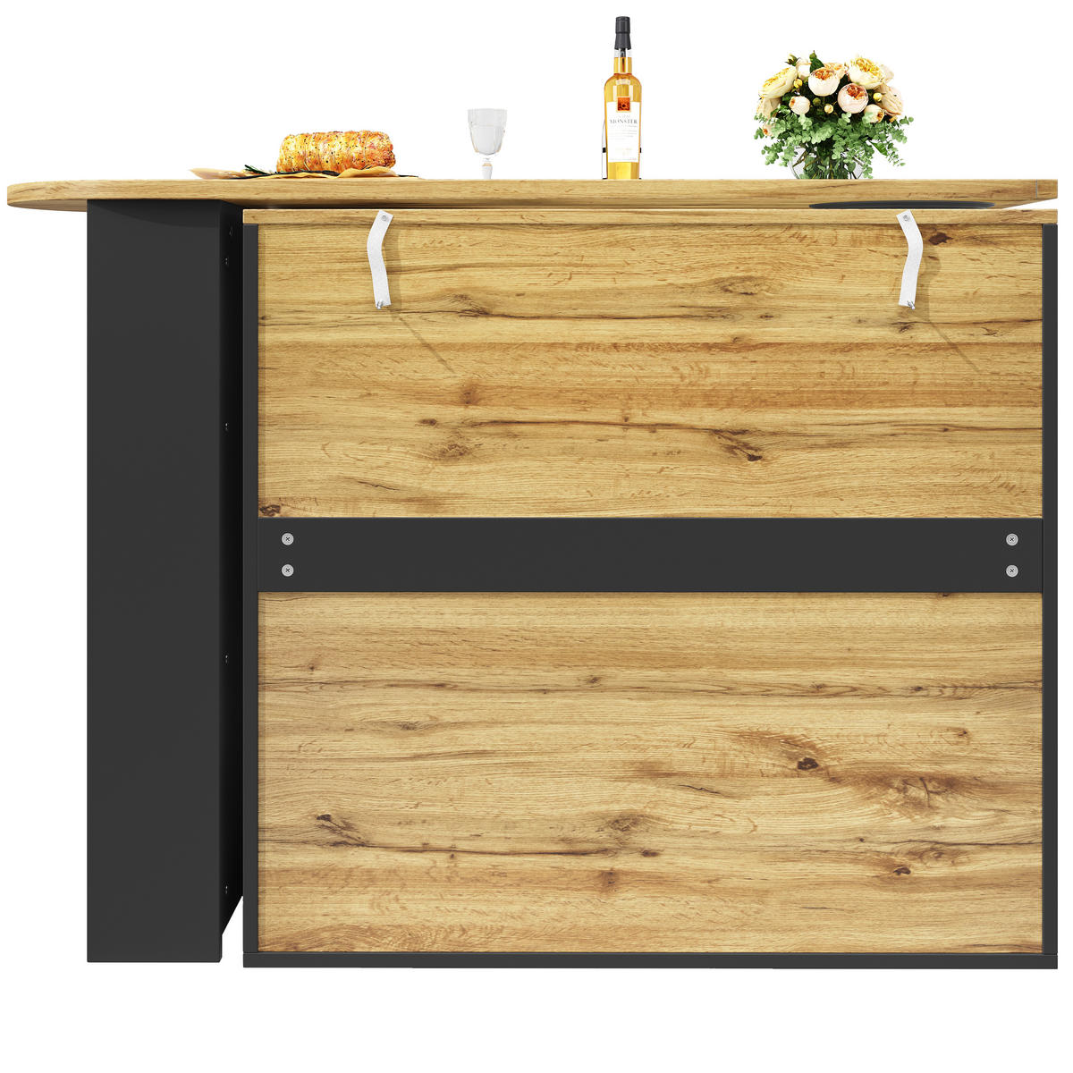 BARTISCH 360° 138x39x102cm 3 Türen Stauraum Schwarz - Schwarz, Metall (73/137.9/92.5cm) - FLIEKS