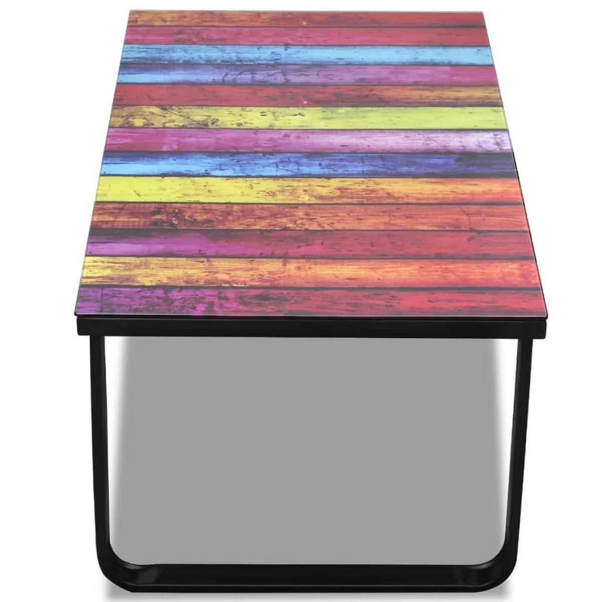 COUCHTISCH 90/45/32 cm aus Hartglas, Eisen mit Regenbogen-Aufdruck - Multicolor, Glas (45/90/32cm) - vidaXL