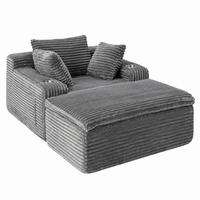 SOFA mit Chaise Lounge Grau Cord - Grau, Kunststoff (112/63/165cm) - Meubliv