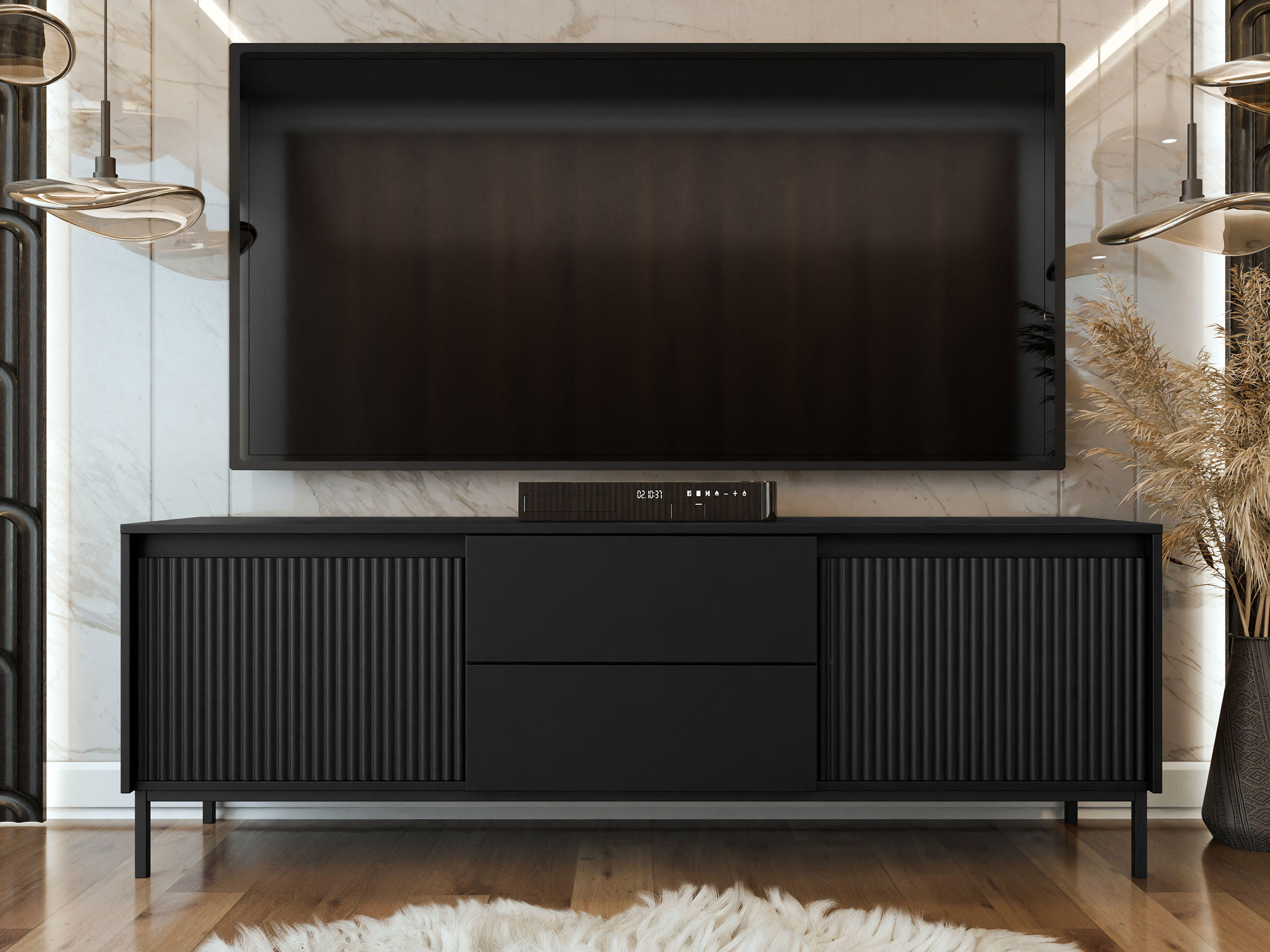 TV-ELEMENT Ozmi 2K2SZ - Schwarz, Holzwerkstoff/Metall (174/60/40cm) - MIRJAN24