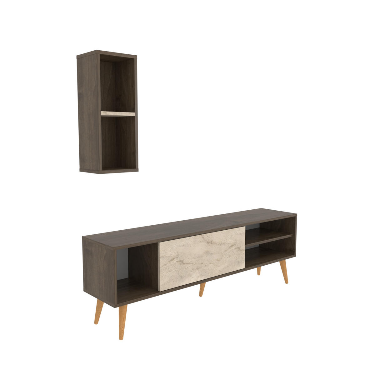 TV-LOWBOARD Rans Walnuss Travertin - Beige/Braun, Holzwerkstoff (160/53.5/35cm) - Decorotika