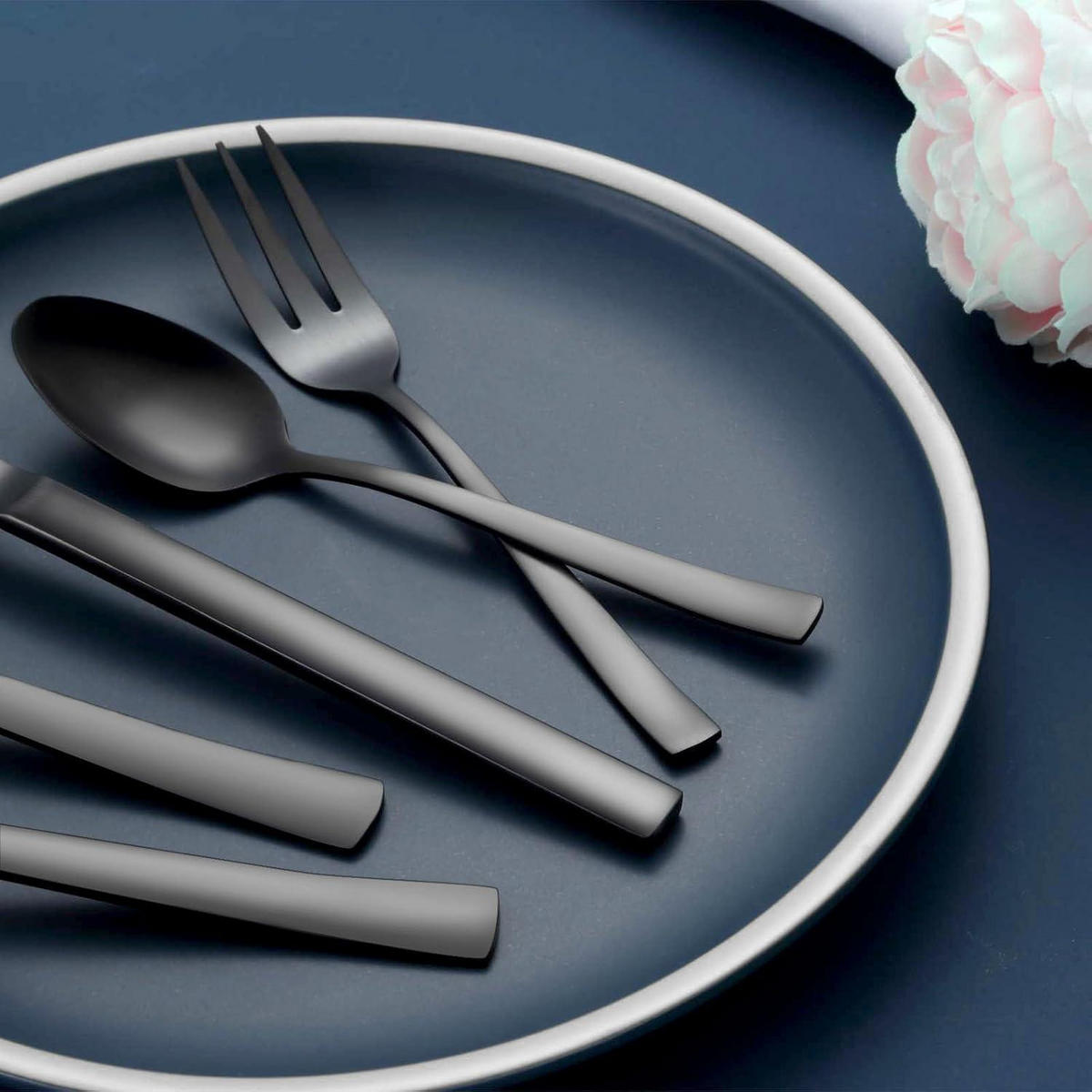BESTECKSET 30-teilig Schwarz Edelstahl 6 Personen - Schwarz, Metall