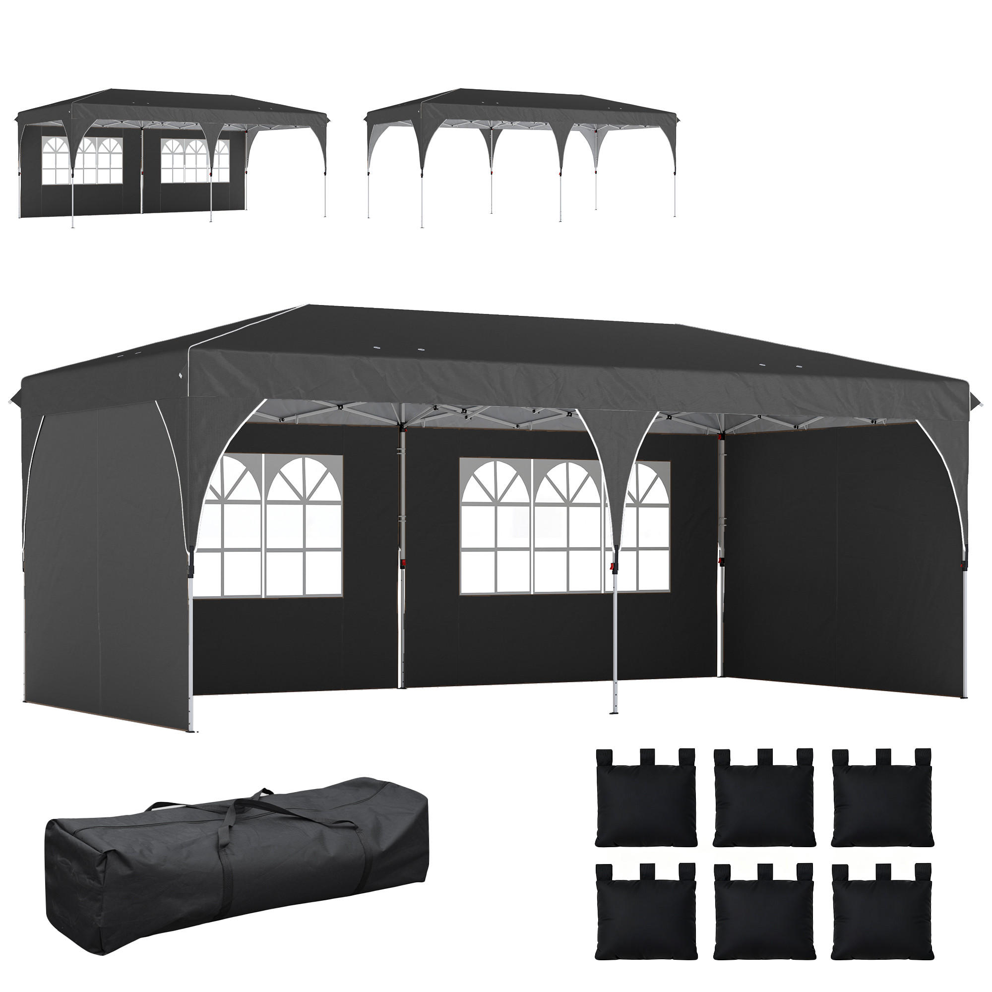 POP-UP-FALTZELT, 6×3m, hellgrau - Schwarz, Textil (300/275/595cm) - Vallsero