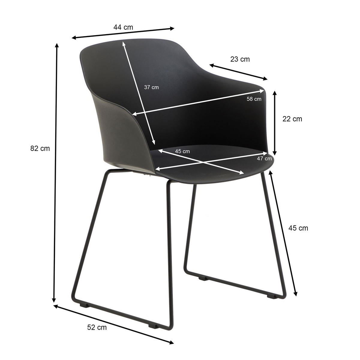 GARTENSTÜHLE FORO 4er-Set schwarz - Schwarz, Textil (58/82/52cm) - IDIMEX