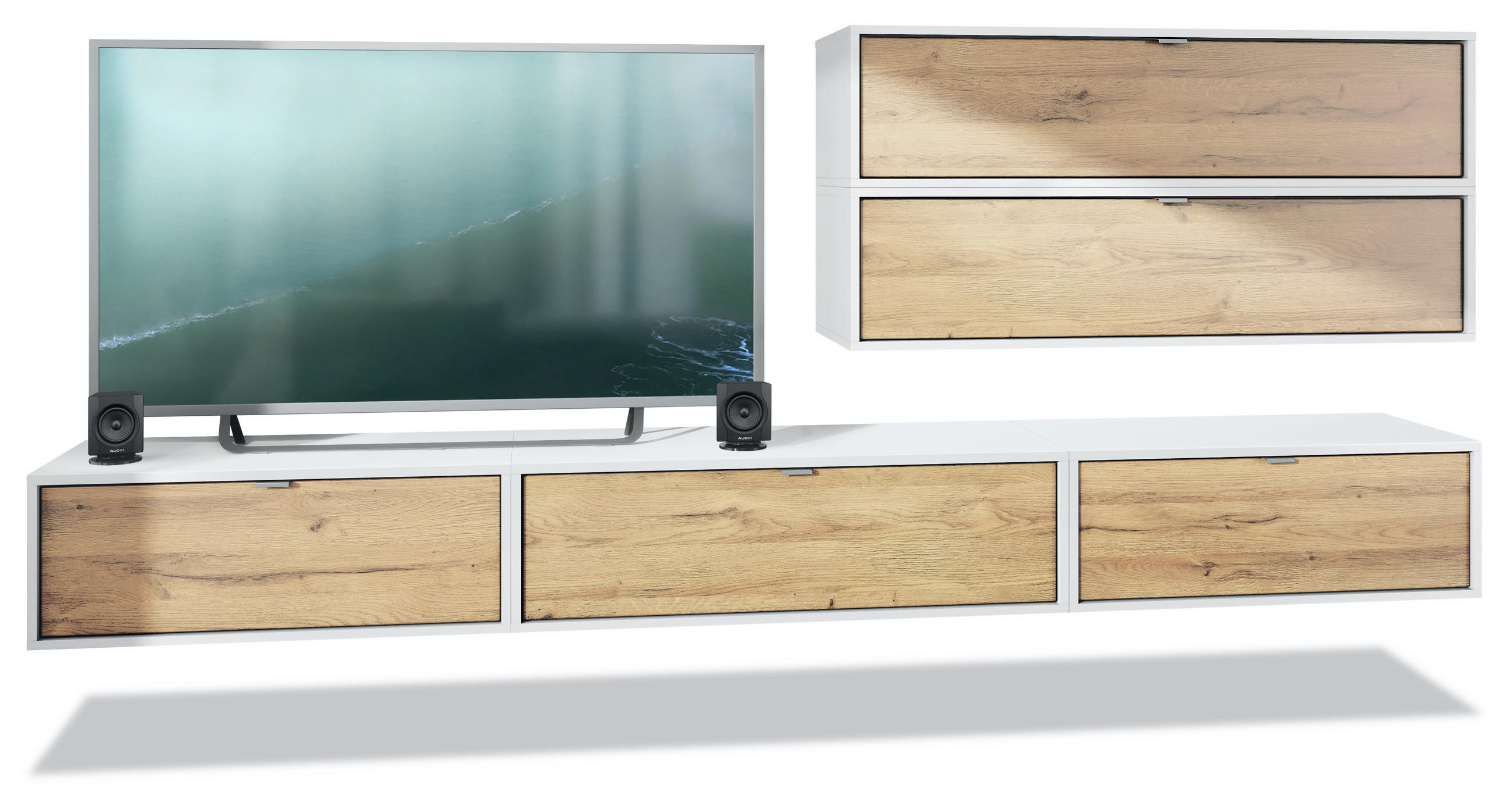 WOHNWAND Lana Fronten in Eiche Natur - Eichefarben, Holzwerkstoff (260/150/37cm) - Vladon