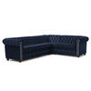 ECKSOFA Chesterfield Cleo Blink Marineblau Samt mit Kristallsteppung und braunen Massivholzfüßen - Ottomane Rechts - Blau/Braun, Holz/Textil (264/210cm) - S-Style Möbel