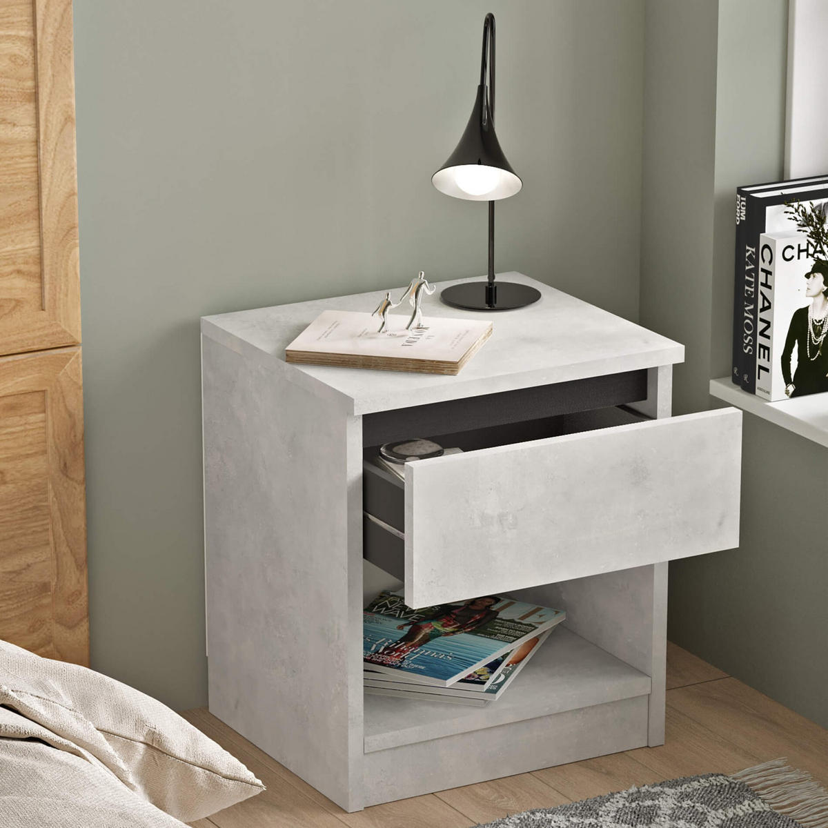 NACHTTISCH 40/35,5/46,5 cm - Grau, Holz (40/46.5/35.5cm) - Mobili Rebecca
