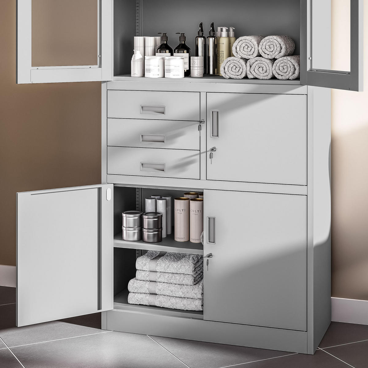 AKTENSCHRANK FILIP - Grau, Metall (90/185/40cm) - Jan Nowak