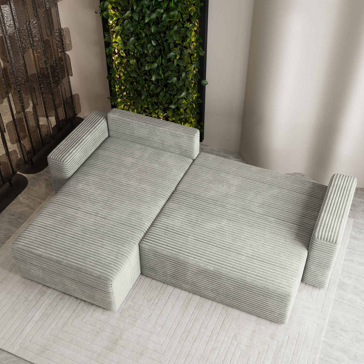 ECKSOFA CALTI T Hellgrau Kordstoff mit Schlaffunktion - Hellgrau, Holzwerkstoff/Textil (283/183cm) - MASSENO