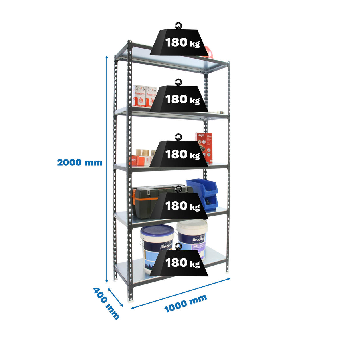 SCHWERLASTREGAL Big Metal Shark HxBxT 200 x 100 x 40 cm Fachlast 180 kg Anthrazit-Weiß - Anthrazit, Metall (100/200/40cm) - PROREGAL