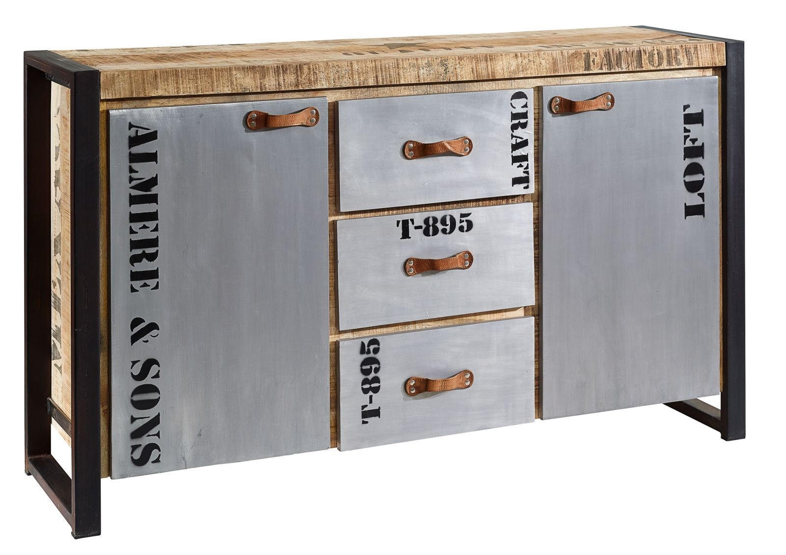 SIDEBOARD Mango 145x40x85 natur bedruckt FACTORY #132 - Braun, Holz (145/85/40cm) - Massivmoebel24