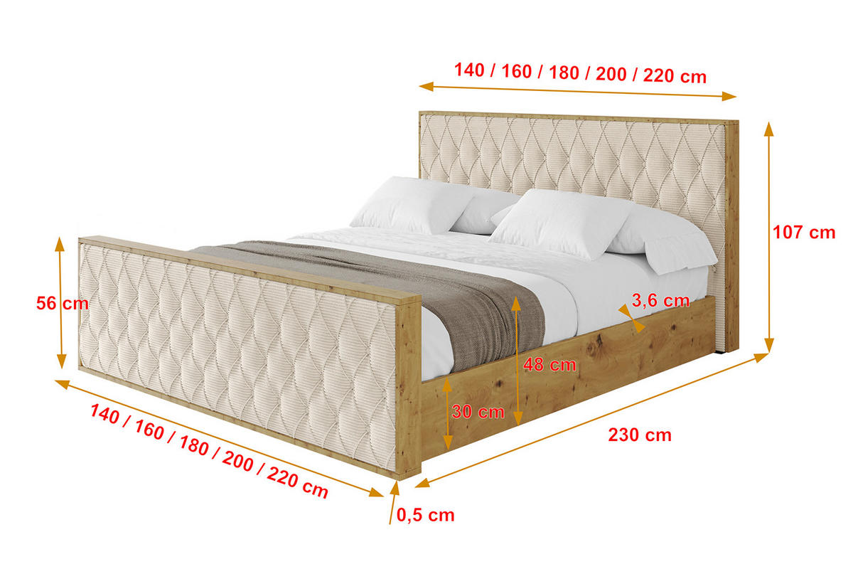 POLSTERBETT mit Bettkasten, Fußteil und Lattenrost, Boxbett ohne Matratze - ENZO5-Z 160x200 Beige - Creme, Holzwerkstoff/Textil (160/200cm) - ALTDECOR