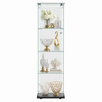VITRINE mit RGB-Randbeleuchtung, 4-stufig & abschließbar, Schwarz - Schwarz, Glas (39.8/163/35cm) - Joyfair