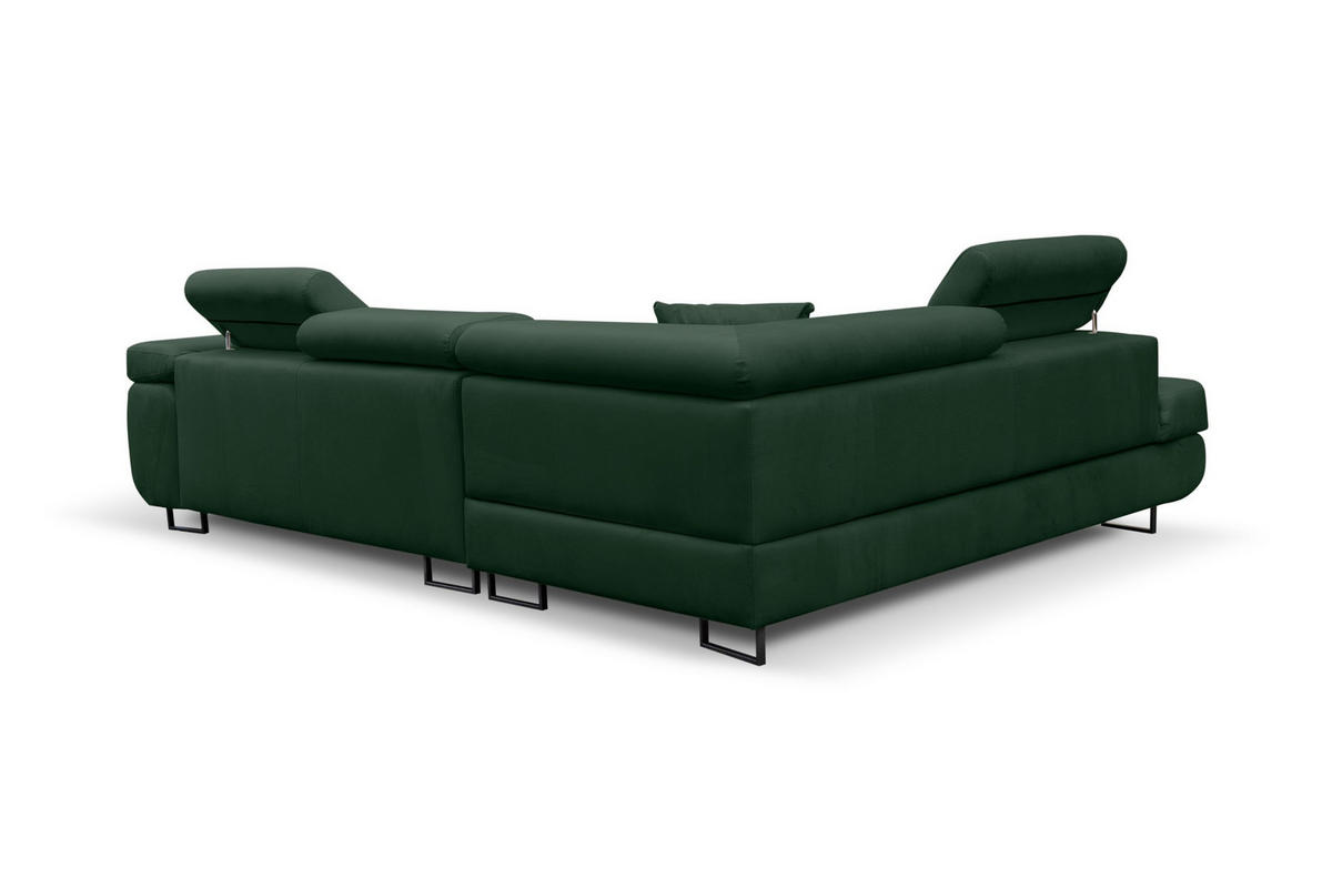 ECKSOFA Jerry in L-Form mit Schlaffunktion und Bettkasten, Farbe: Grün, Veloursstoff, Ottomane Links - Grün, Textil (202/275cm) - VENASI MÖBEL