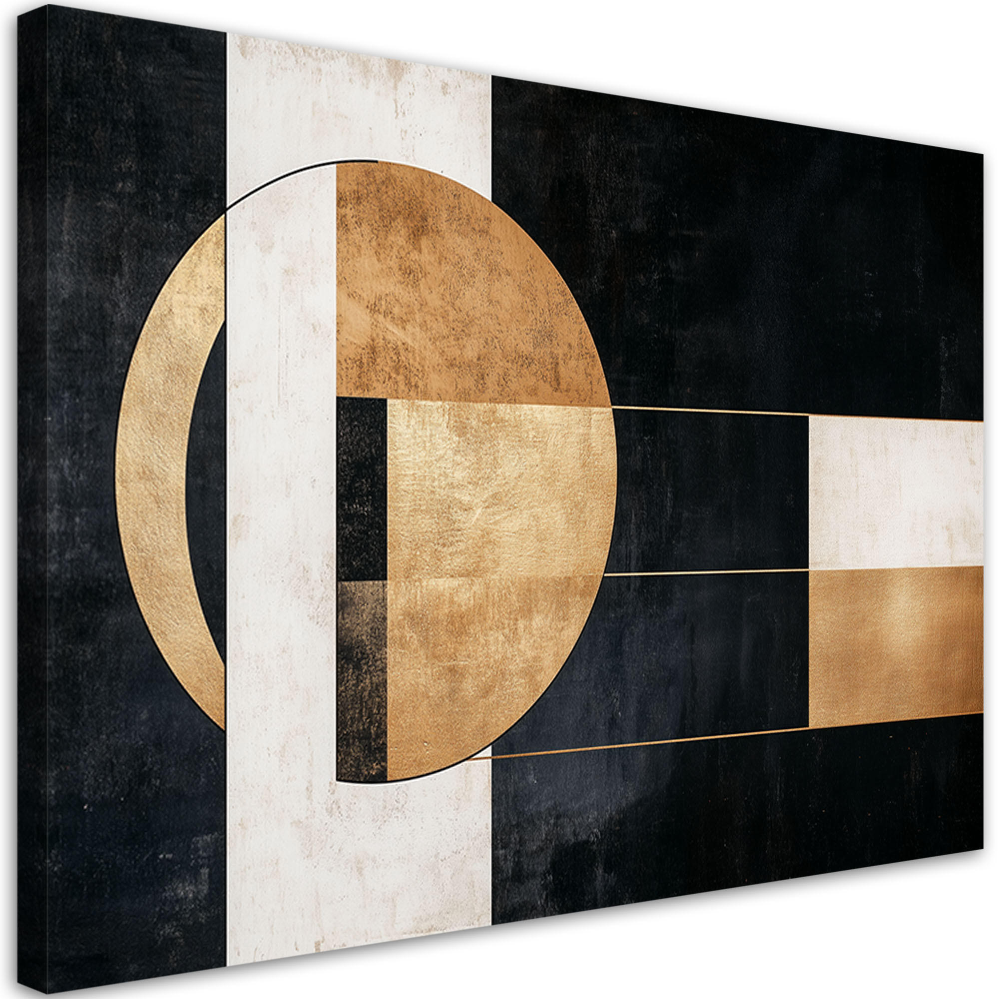 LEINWANDBILD Geometrische Abstraktion in Schwarz und Gold 120x80cm - Schwarz, Textil (120/80cm) - Feeby
