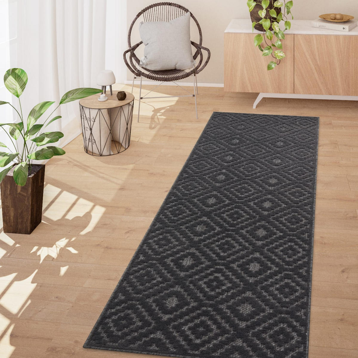 OUTDOORTEPPICH Ethno Anthrazit 80 x 250 cm - Anthrazit, Kunststoff (80/250cm) - TT Home