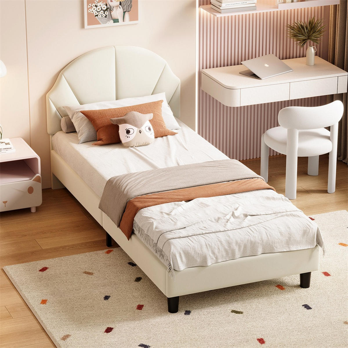 KINDERBETT 90x200 cm mit höhenverstellbarem Kopfteil - ohne Matratze - Beige - Beige, Textil (90/200cm) - DELFA