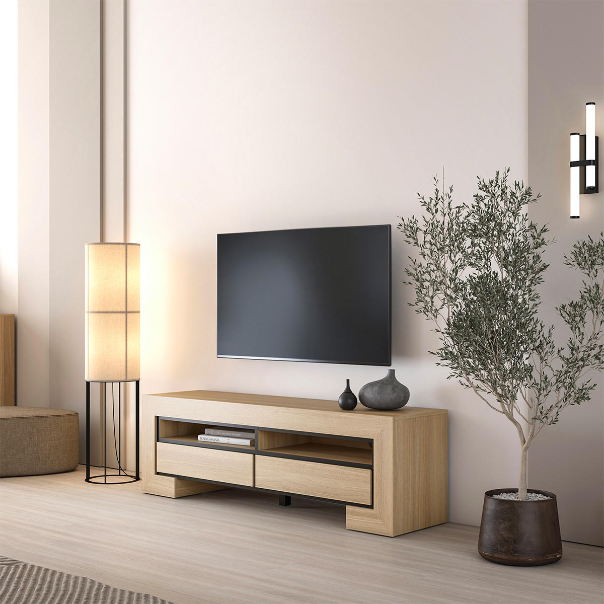 TV-MÖBEL Lucius Holz und Schwarz - Schwarz, Holzwerkstoff (160/50.5/41cm) - Petits-meubles