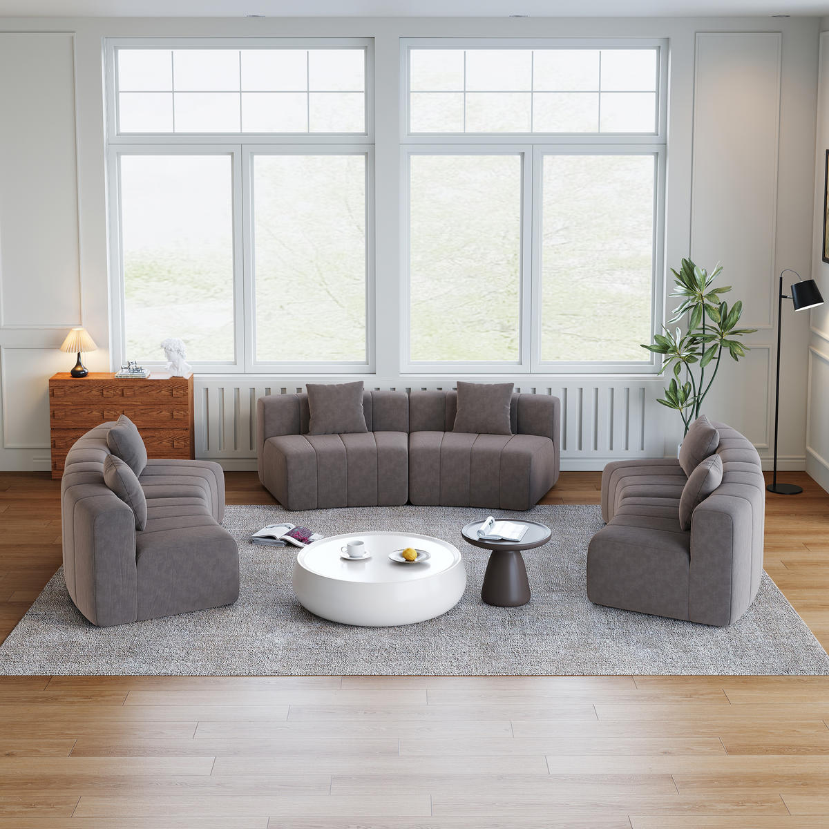 SITZGARNITUR Geschwungen modular 6-Sitzer mit 2 Kissen, DE-42718, Grau - Grau, Textil (444.5/73.6/83.5cm) - ComfortXL