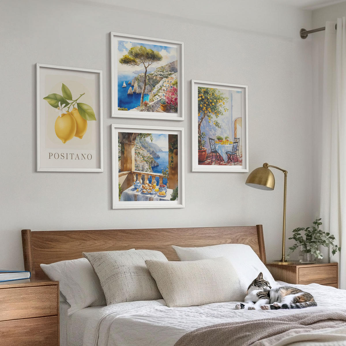 BILDER SET 4er Set - 50x50 cm & 40x60 cm Weißer Rahmen - Ansichten der Zitronenarchitektur von Positano - Weiß, Kunststoff (50/50cm) - TULUP