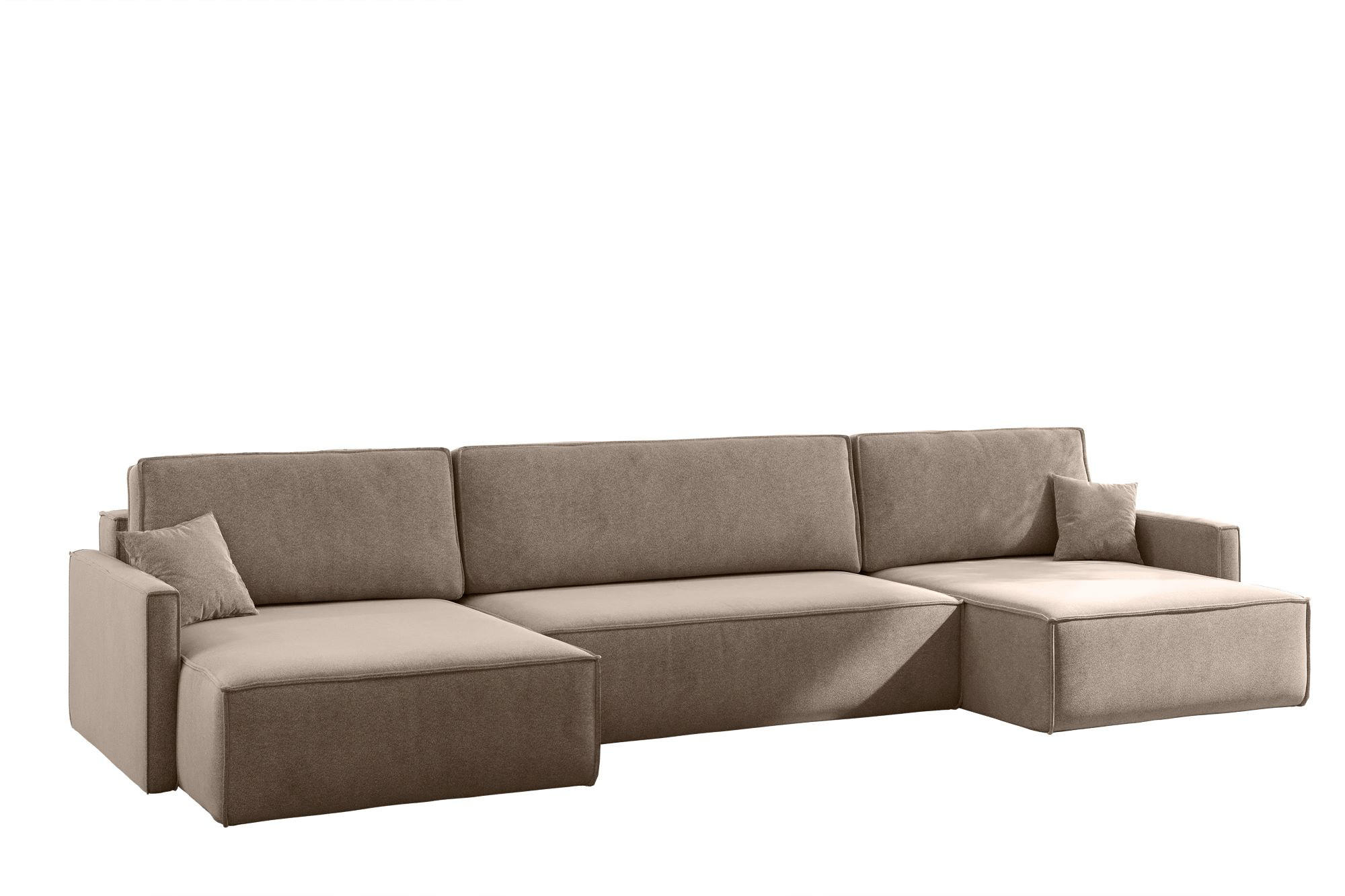 ECKSOFA Carlos U-Form Mit Schlaffunktion Und Bettkasten Stoff Salvador Dunkelbeige - Cappuccino, Holz (348/142cm) - Kaiser Möbel