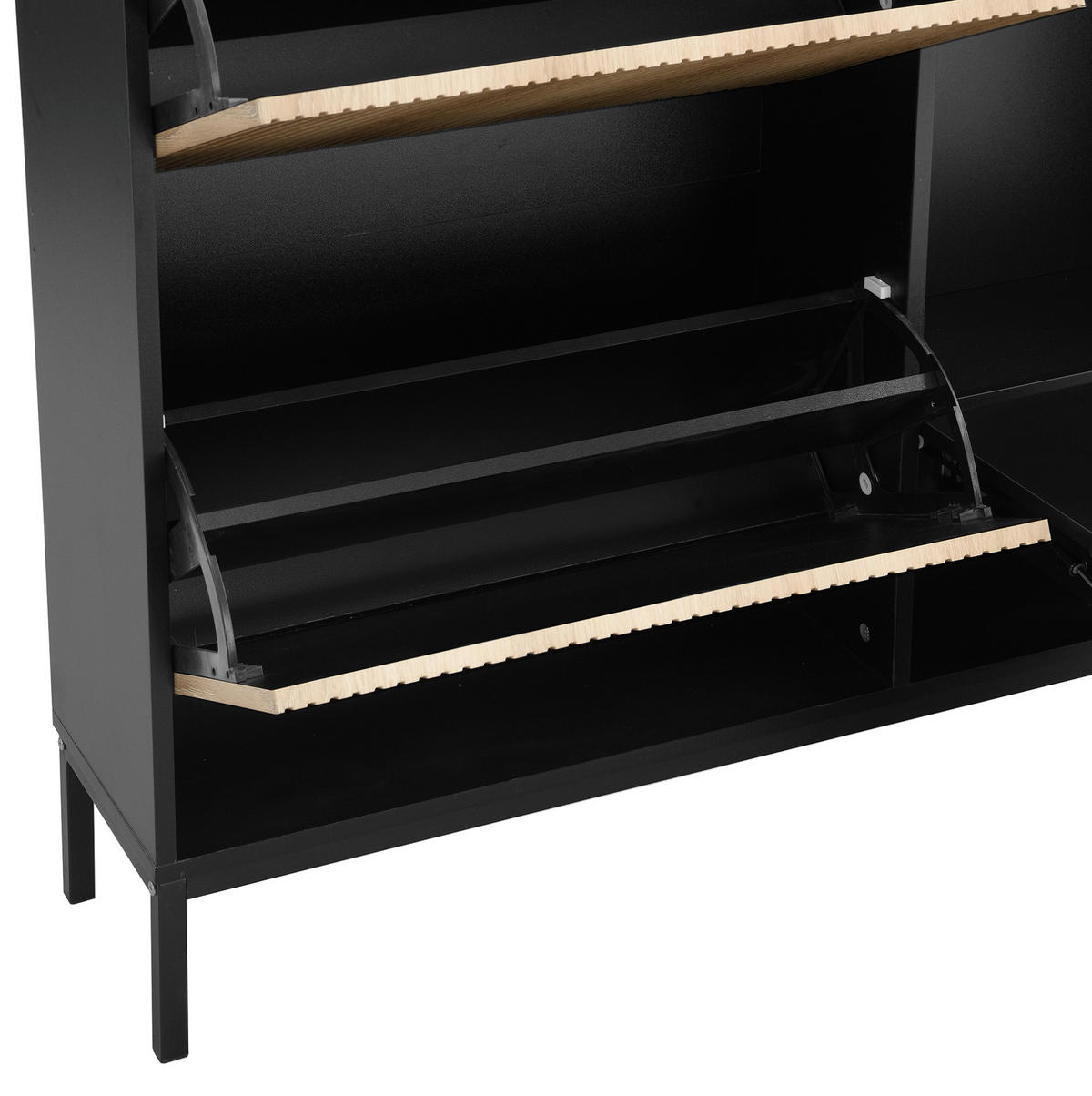 SCHUHSCHRANK 100/100/25 cm Schwarz/Natur aus MDF mit ausziehbarer Sitzbank - Schwarz, Holzwerkstoff (100/100/25cm) - OKMYHOME