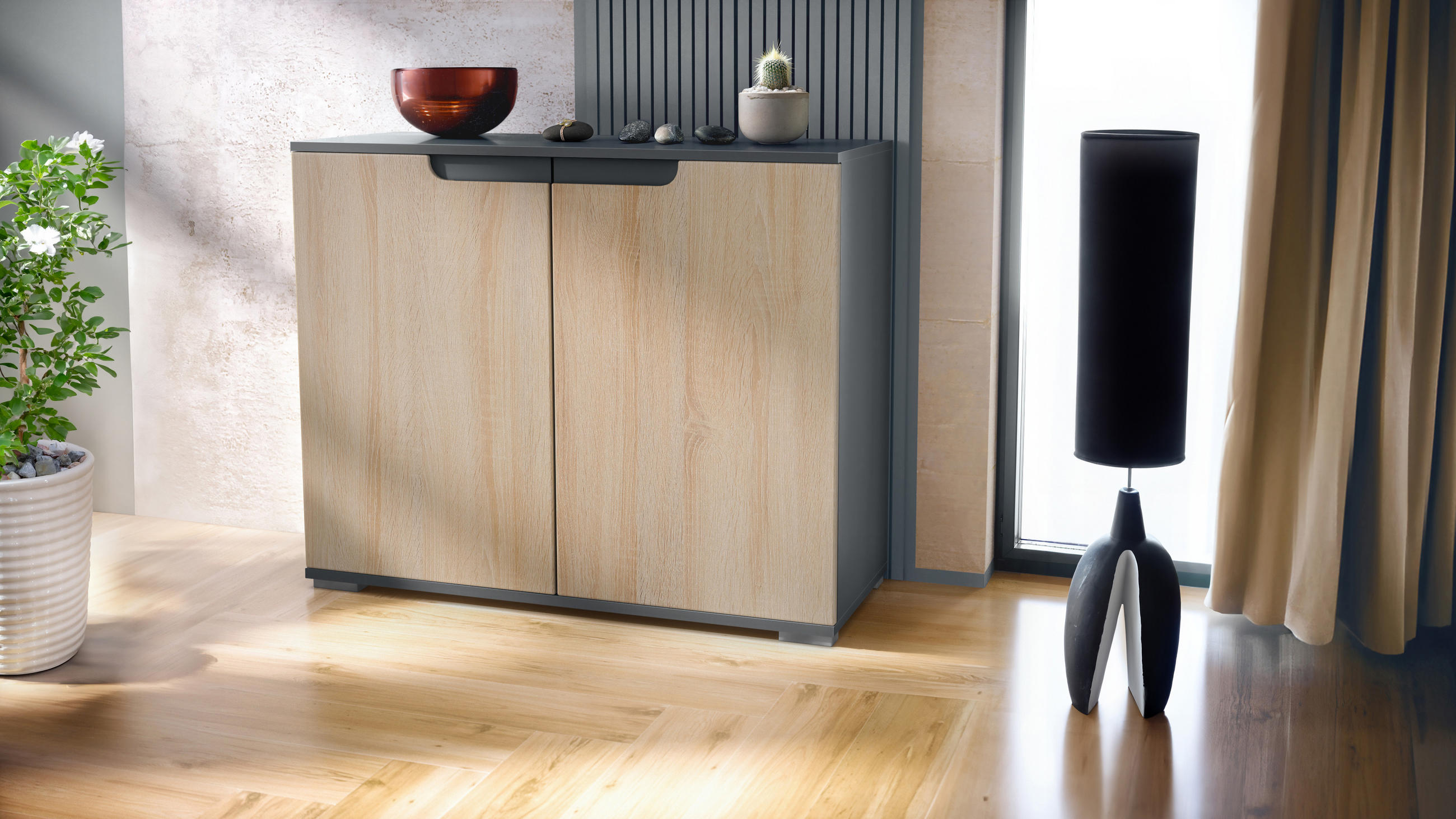 KOMMODE Sylt Eiche sägerau - Eiche San Remo, Holzwerkstoff (92.5/75.5/35cm) - Vladon