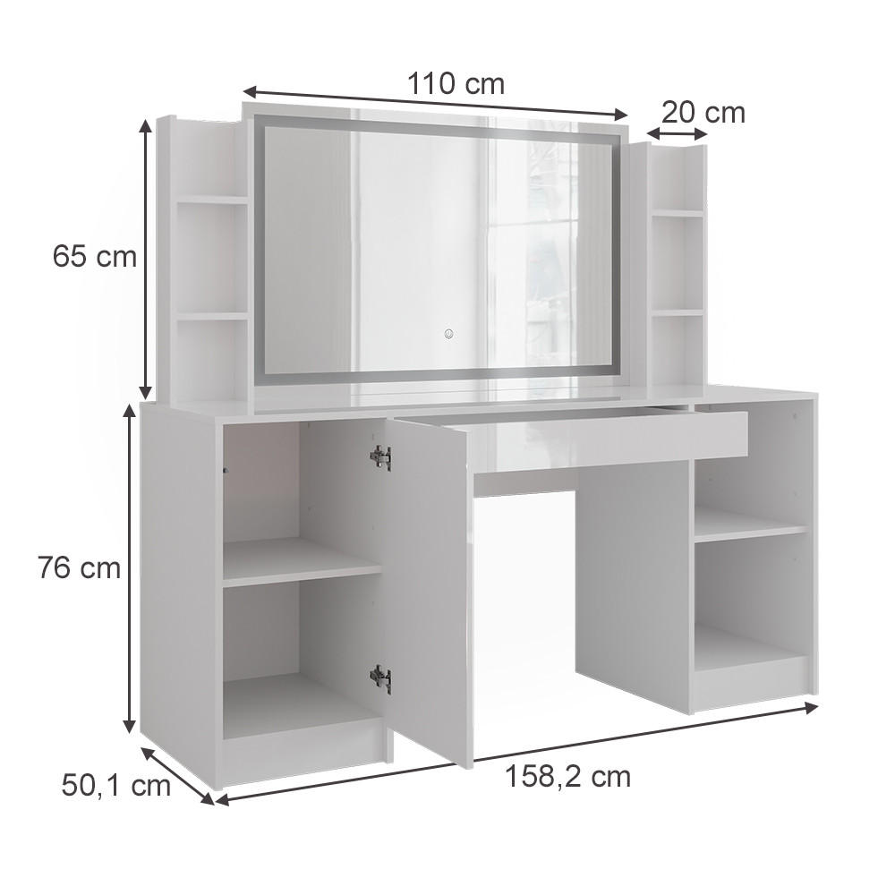 SCHMINKTISCH Sherry Weiß/Weiß Hochglanz 158.2 cm 4 Teile - Weiß Hochglanz, Holzwerkstoff (158.2/76/50.1cm) - Vicco