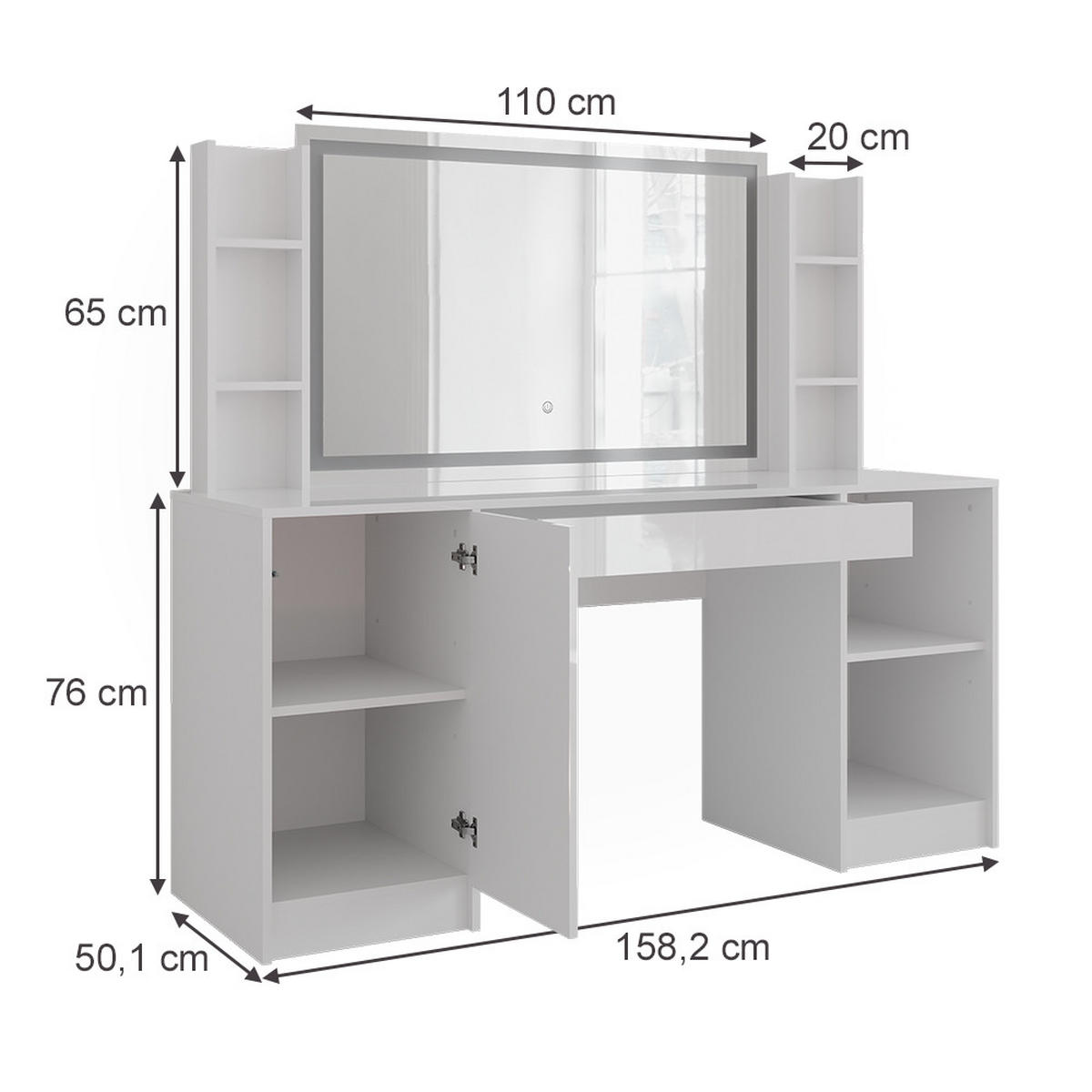 SCHMINKTISCH Sherry Weiß/Weiß Hochglanz 158.2 cm 4 Teile - Weiß Hochglanz, Holzwerkstoff (158.2/76/50.1cm) - Vicco