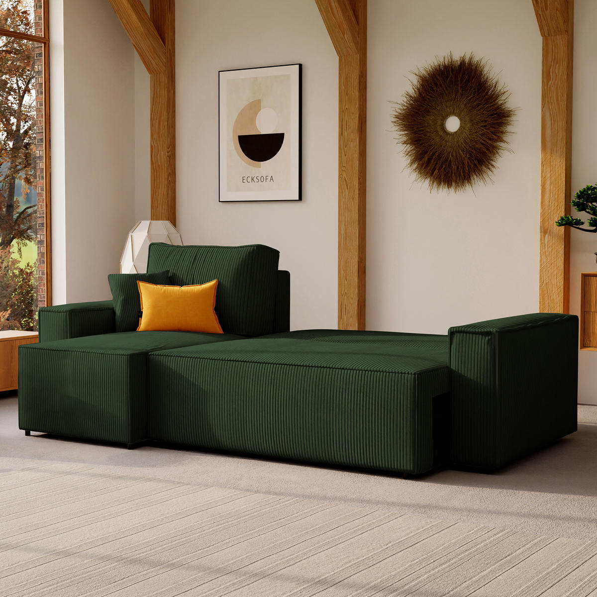 ECKSOFA Paris mit Schlaffunktion Cord - Grün, Textil (244/155cm) - Idohome