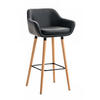 BARHOCKER Lederlook Schwarz - Eukalyptusholzfarben/Schwarz, Holz/Textil (55/99/46cm) - CLP