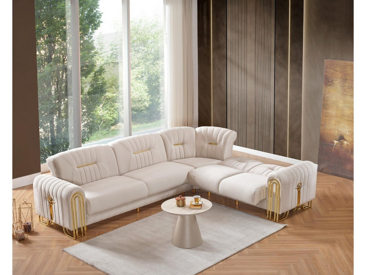 ECKSCHLAFSOFA Bogota Creme - Langer Schenkel Links - Creme, Holzwerkstoff/Metall (310/245cm)