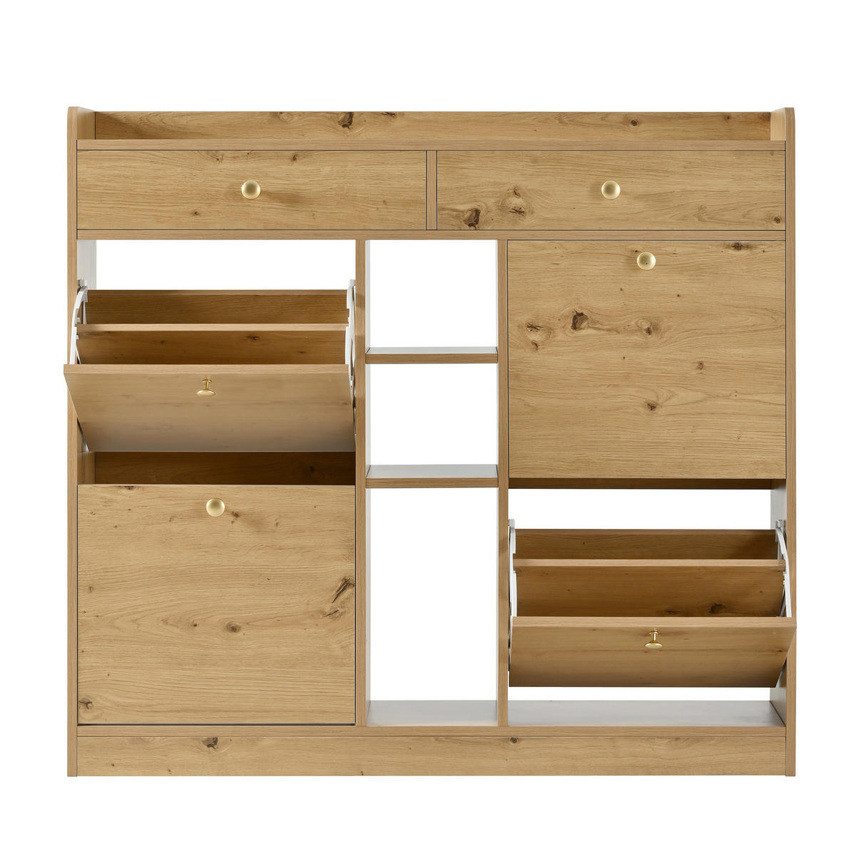 SCHUHSCHRANK 110/26/100 cm mit 4 Klapptüren, 2 Schubladen und 3 offenen Fächern, Natur - Naturfarben, Holzwerkstoff (110/100/26cm) - Redom