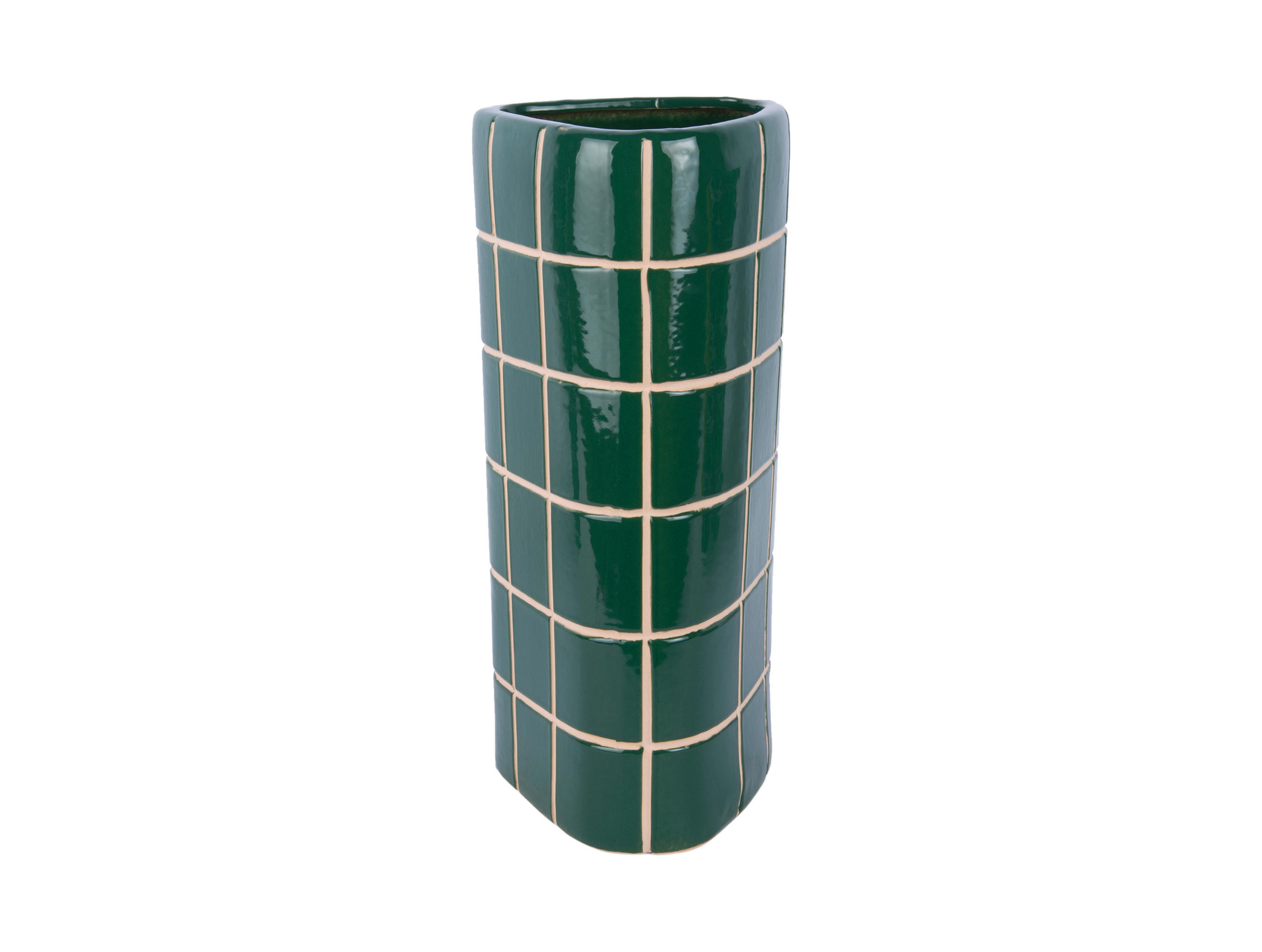 VASE Retro Tiles Triangular Large - Grün - 16,5/15/37 cm - Grün, Stein (37cm) - Present Time