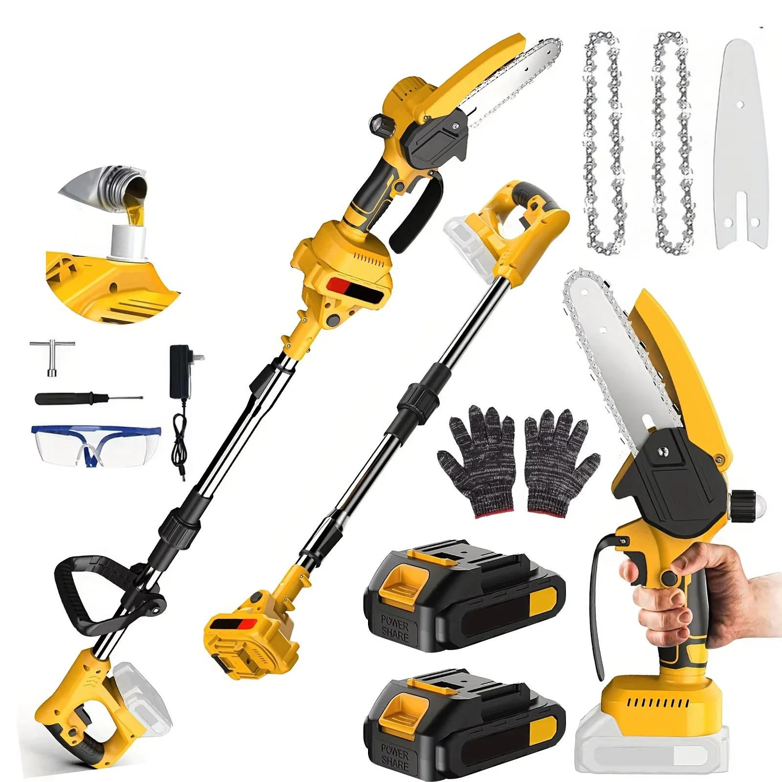 KETTENSÄGE 6-Zoll Akku-Elektro mit 21V Akkus Mit 2 Batterien - Gelb, Metall (15/7/138cm) - Coonoor