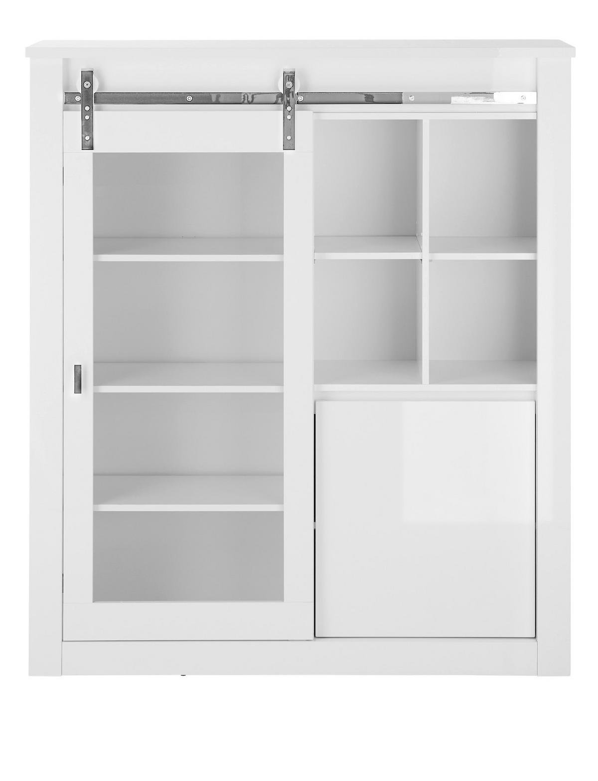 VITRINE weiß Hochglanz 133 x 153 cm, Vitrinenschrank mit Soft-Close - Chromfarben/Weiß Hochglanz, Glas/Holzwerkstoff (133/153/38cm) - Furn.Design