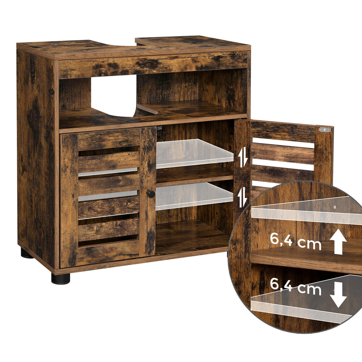 WASCHBECKENUNTERSCHRANK Holzoptik Metall Dunkelbraun Schwarz 60x30x63 cm - Dunkelbraun/Schwarz, Holzwerkstoff/Metall (60/63/30cm) - Begryf