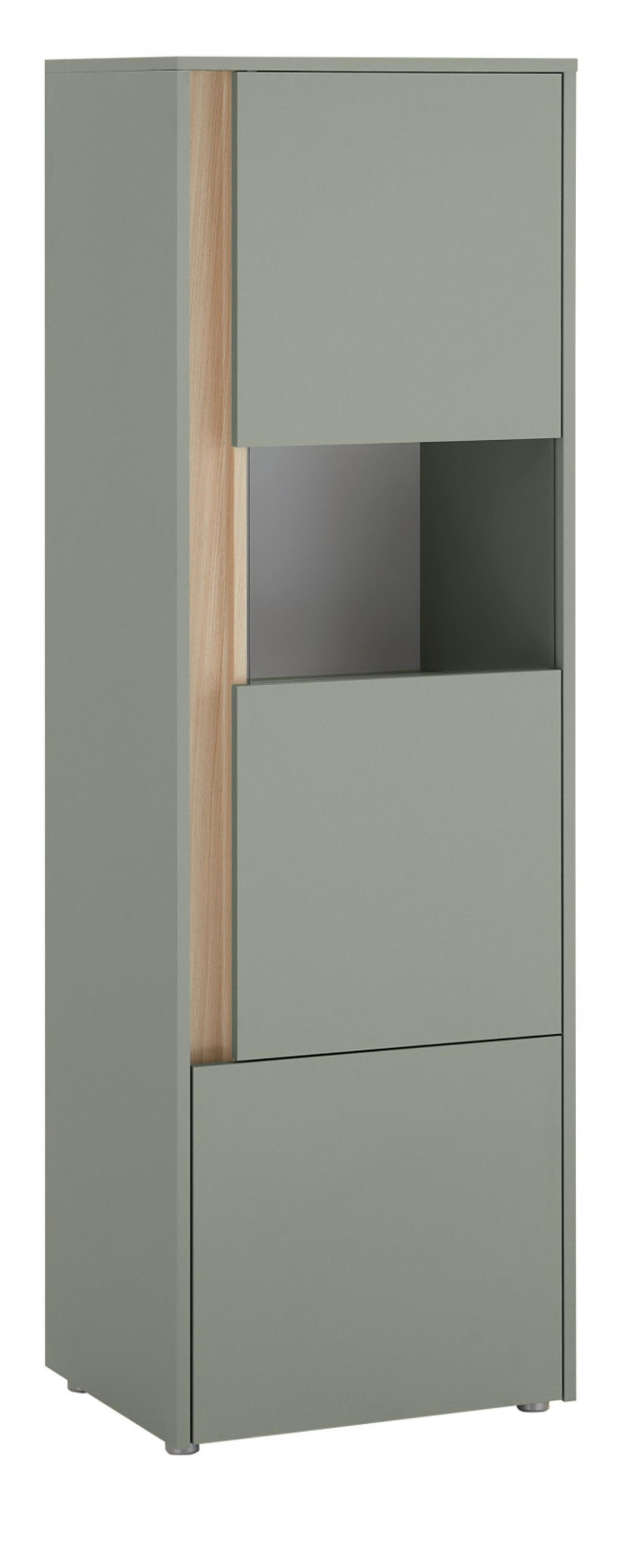 VITRINE Salbei grün, Barista Eiche 50 x 150 cm, Vitrinenschrank halbhoch - Salbeigrün/Eichefarben, Glas/Holzwerkstoff (50/155/40cm) - Furn.Design