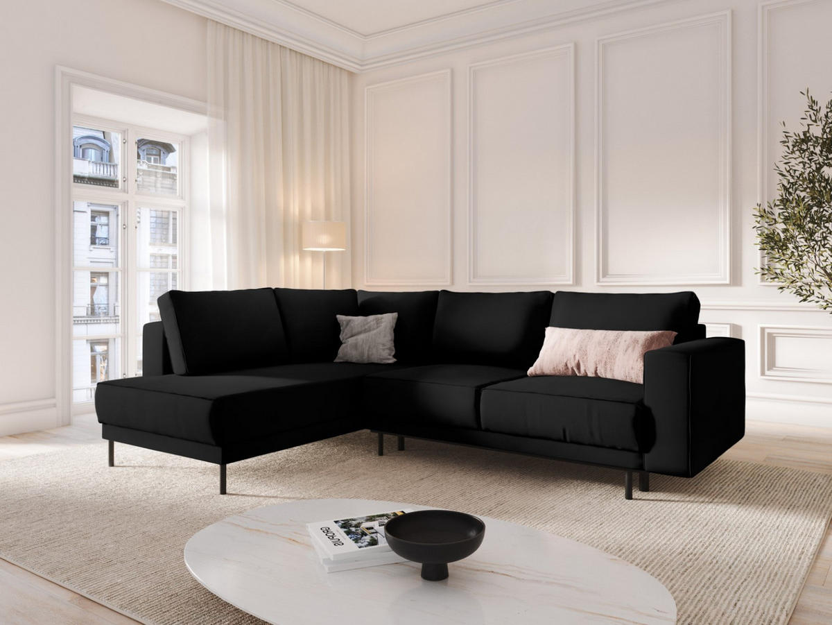 AUSKLAPPBARES-ECKSOFA links Caro aus Samt schwarz 5 Sitzplätze - Schwarz, Textil (187/247cm) - Micadoni