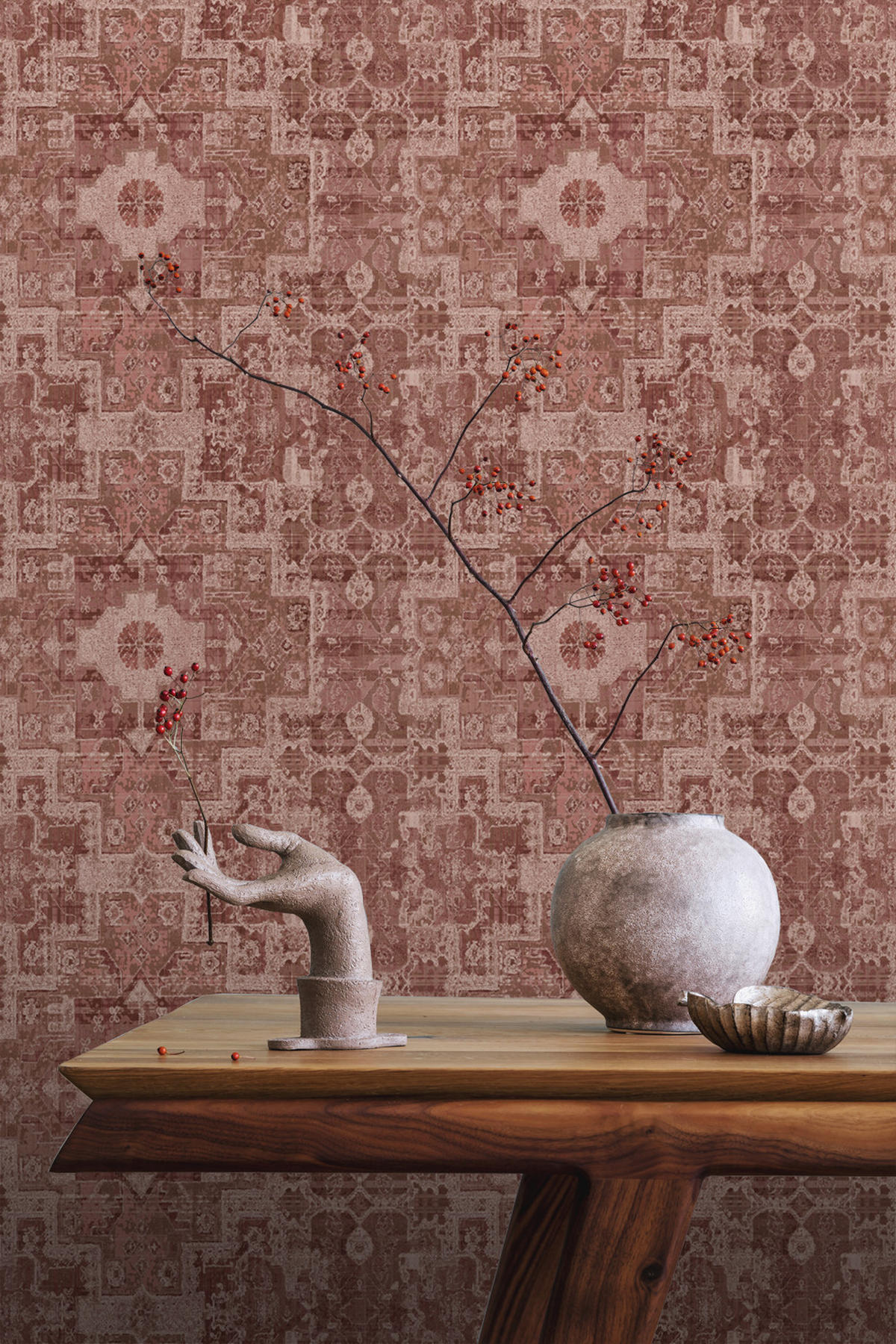 TAPETE orientalisches Kelim-Patchwork 50 x 900 cm - Pink, Papier (50/900cm) - ESTAhome
