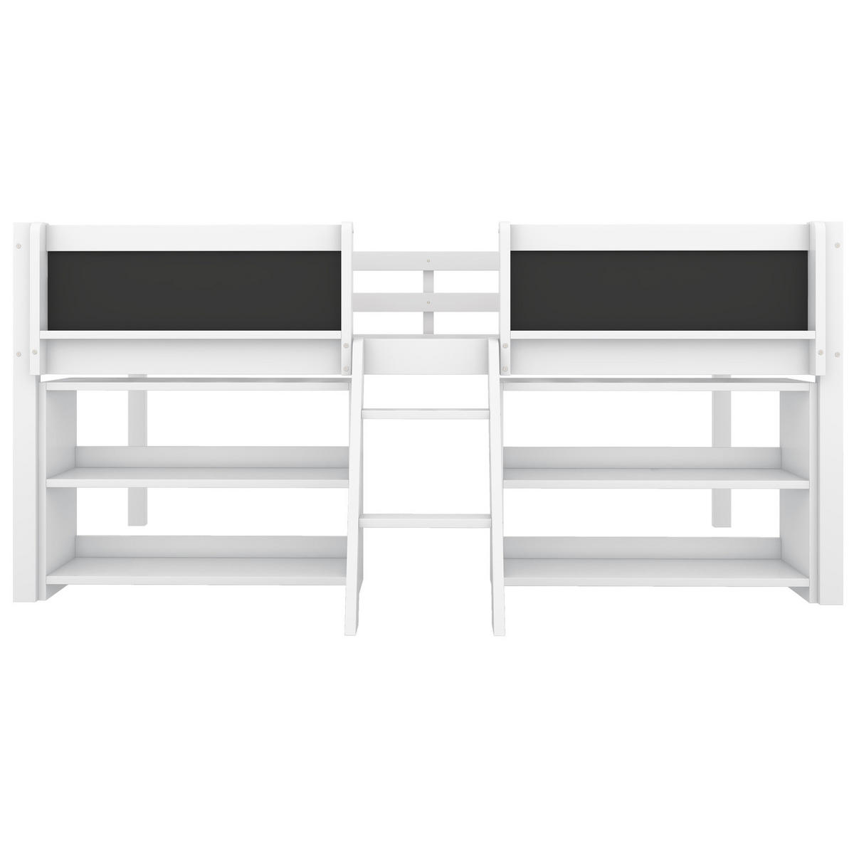 HALBHOHES BETT 90/200 cm, Weiß mit Stauraum, Leiter, ohne Matratze - Weiß, Holz (90/200cm) - MIVRAY